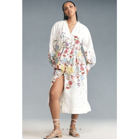 Anthropologie Let Me Be Long-Sleeve V-Neck Floral A-Line Midi Dress 3X NWT - Picture 5 of 7